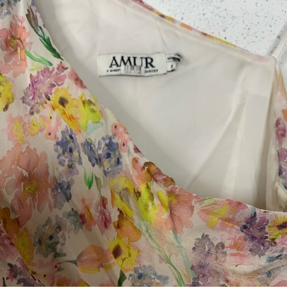 Amur Clayton Silk One Shoulder Ruffle Water Color Dress Size 6 - Picture 5 of 14